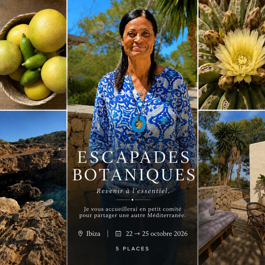 Affiche pour les Escapades Botaniques par Simone Bouragrel, à Ibiza du 22 au 25 octobre 2026