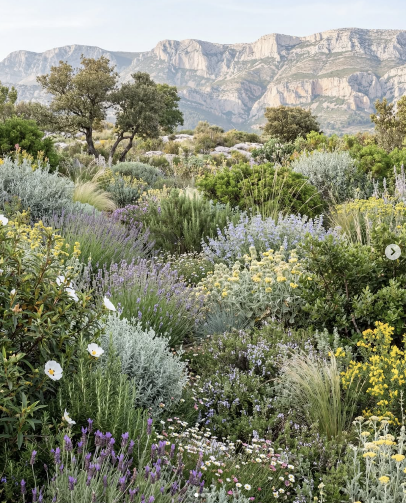 paysage naturel avec végétation dense et falaises en arrière plan